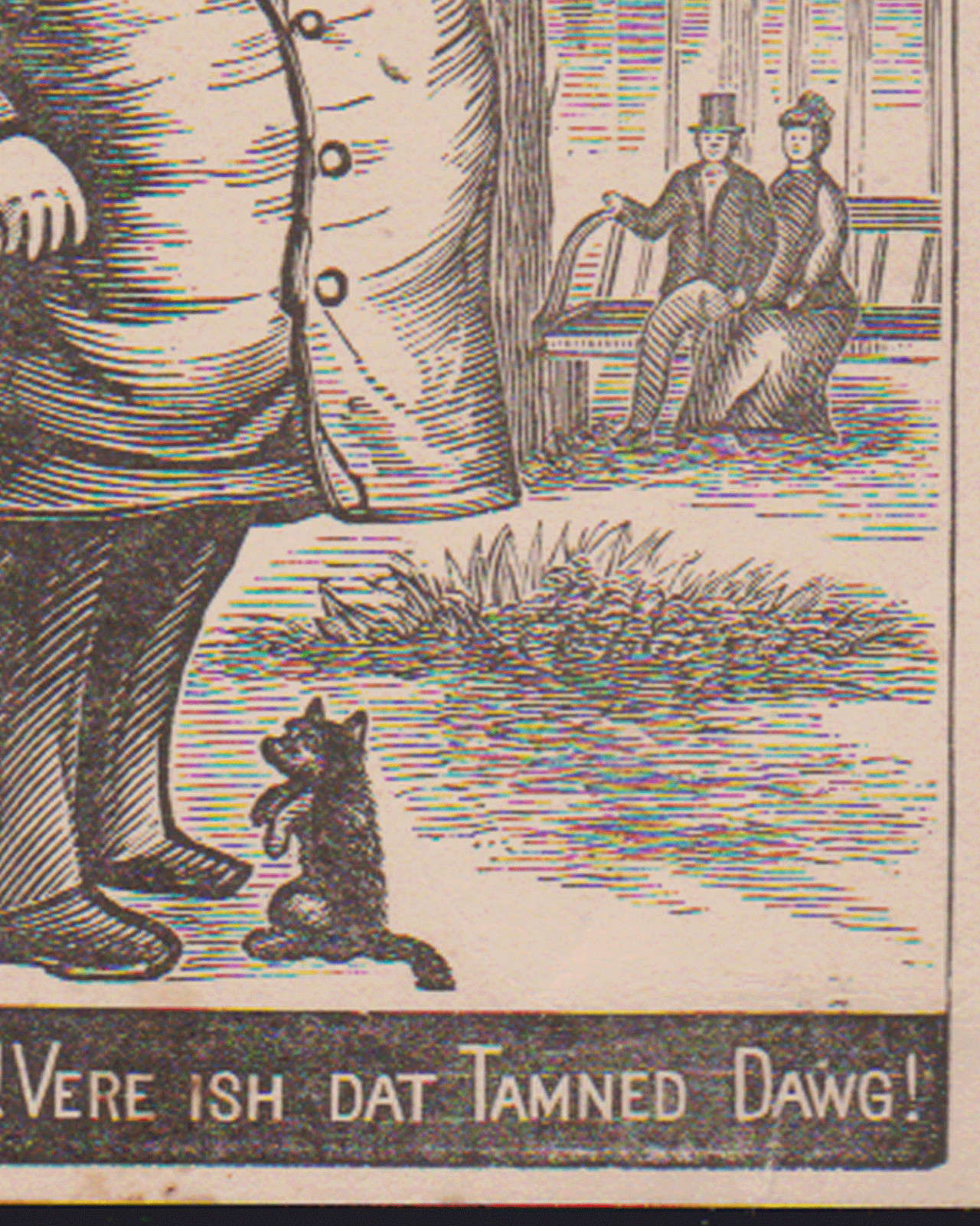 UNION PACIFIC TEA CO TRADE CARD, VERY LARGE MAN, MISSING HIS SM DOG V380