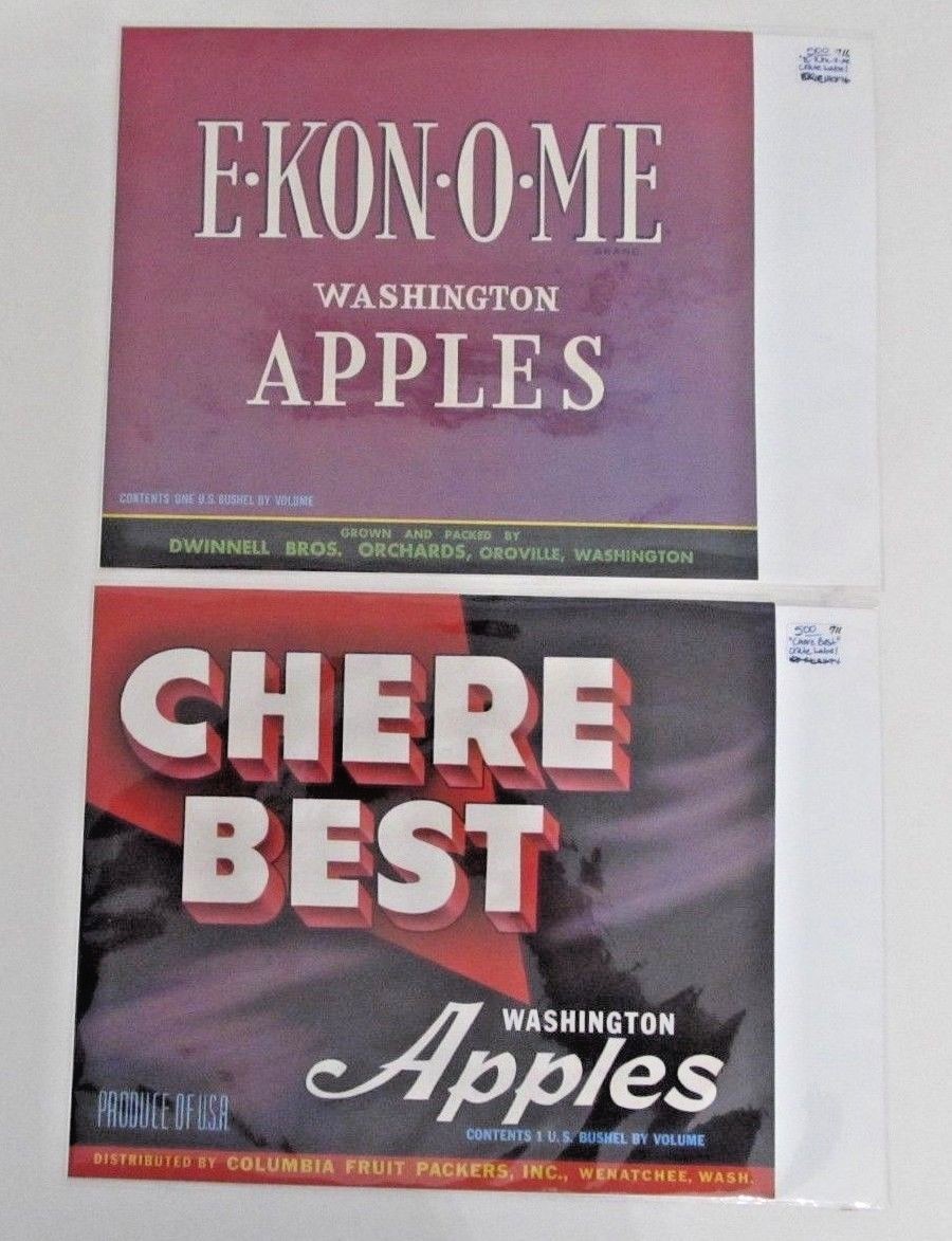 Lot of 2 Apple Crate Labels Oroville & Wenatchee Washington State NEW RETRO