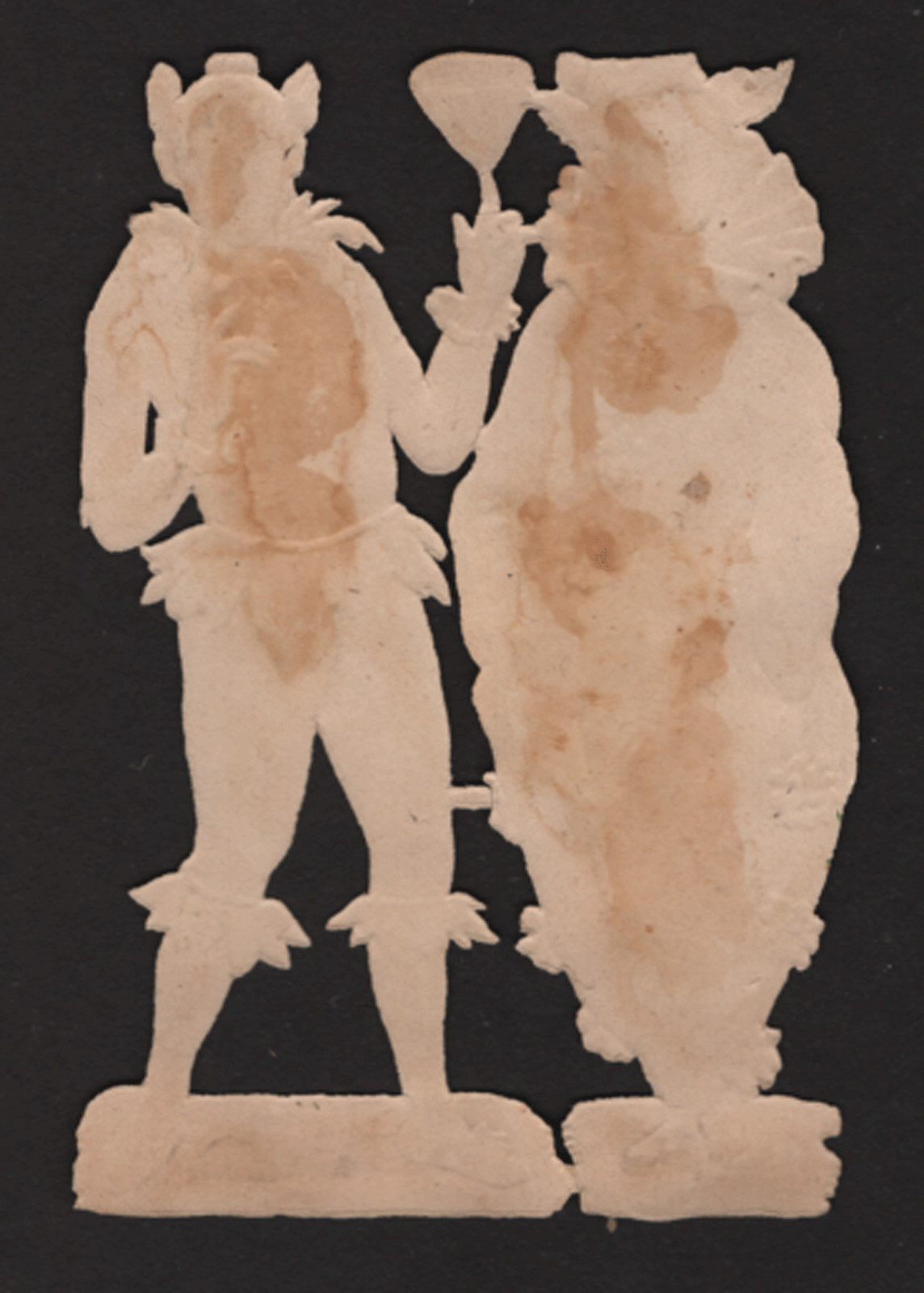 NOW ON SALE~2 DIE CUT ANTIQUE CLOWNS~SCRAPS aprox 4 5/8″ x 3 1/8″ (together) DC6
