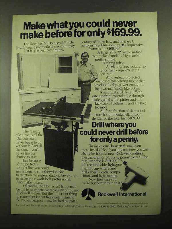 1976 Rockwell International 9″ Homecraft Table Saw Ad