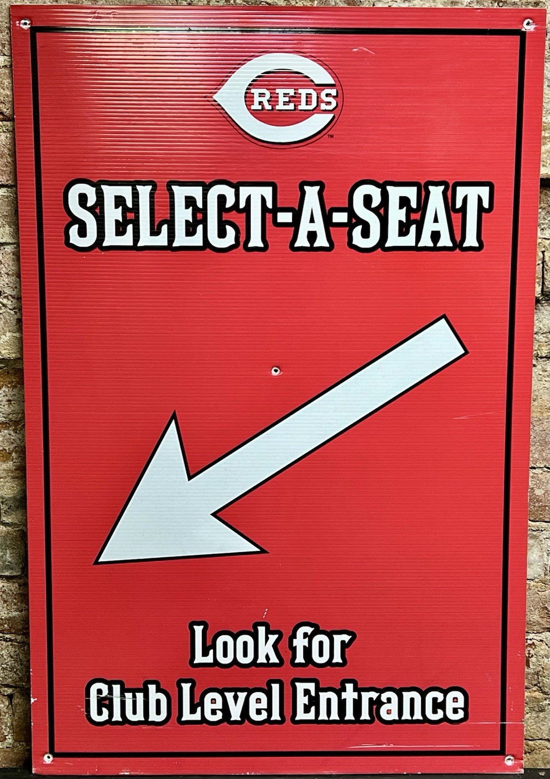 VINTAGE CINCINNATI REDS LARGE SELECT A SEAT GREAT AMERICAN BALLPARK 24″x36″ SIGN