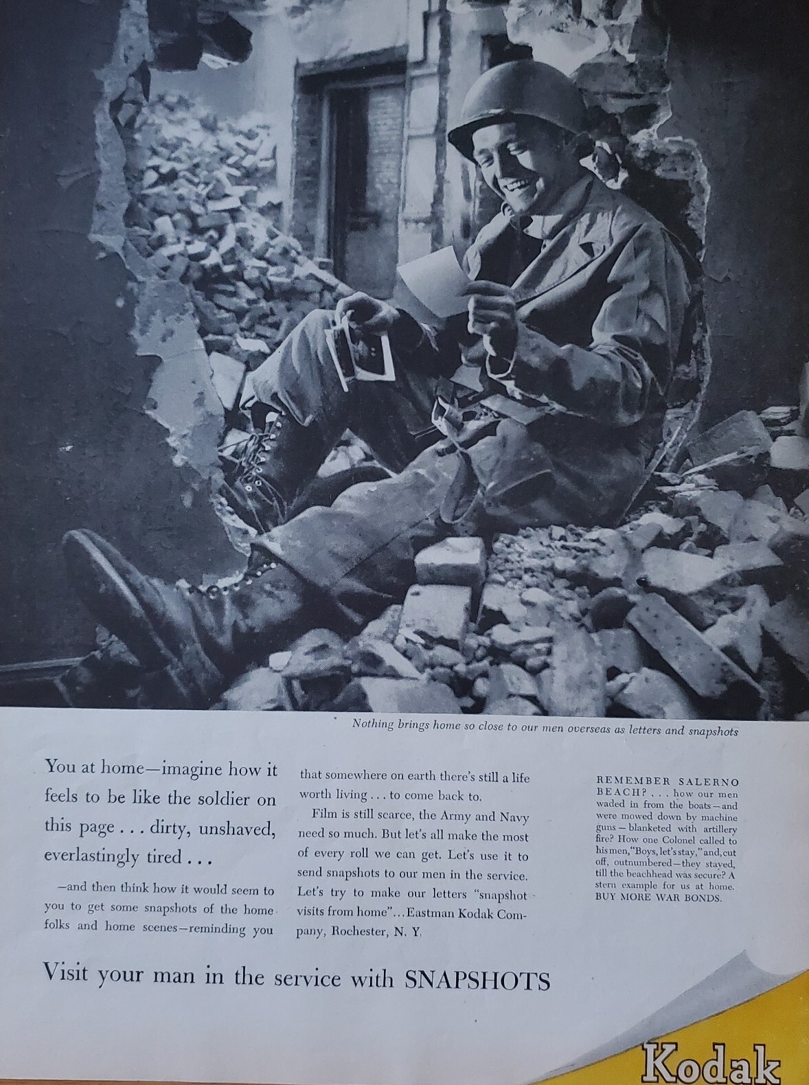 1944 Kodak US Army Soldier Snapshot Photo From Home Vintage Print Ad NICE