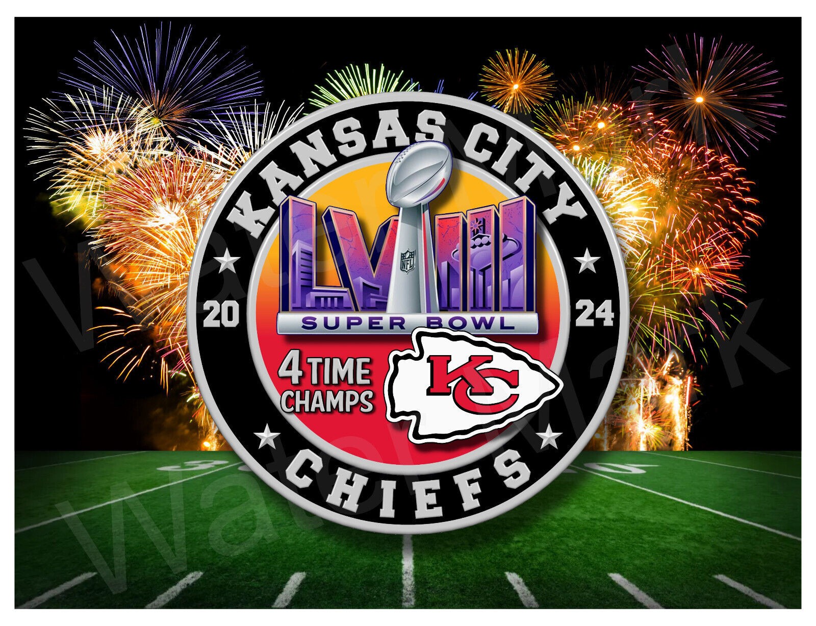 Kansas City Chiefs Super Bowl 58 Champs 2024 9”x12” Metal, Aluminum Sign