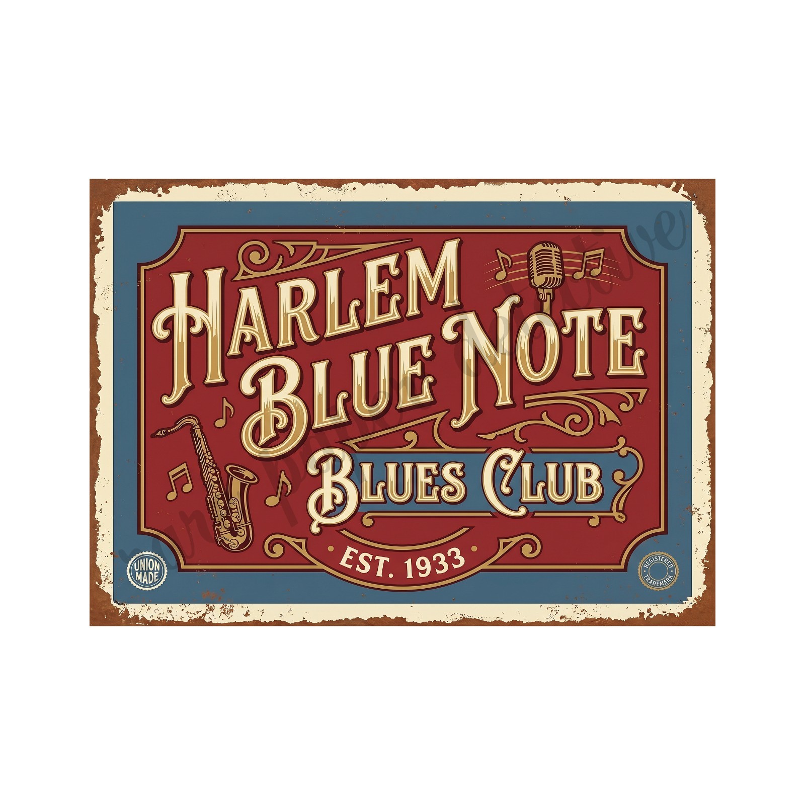 Vintage Advertising Sign Print Blues Club Retro 1940s, 5″ x 7″ Accent Print