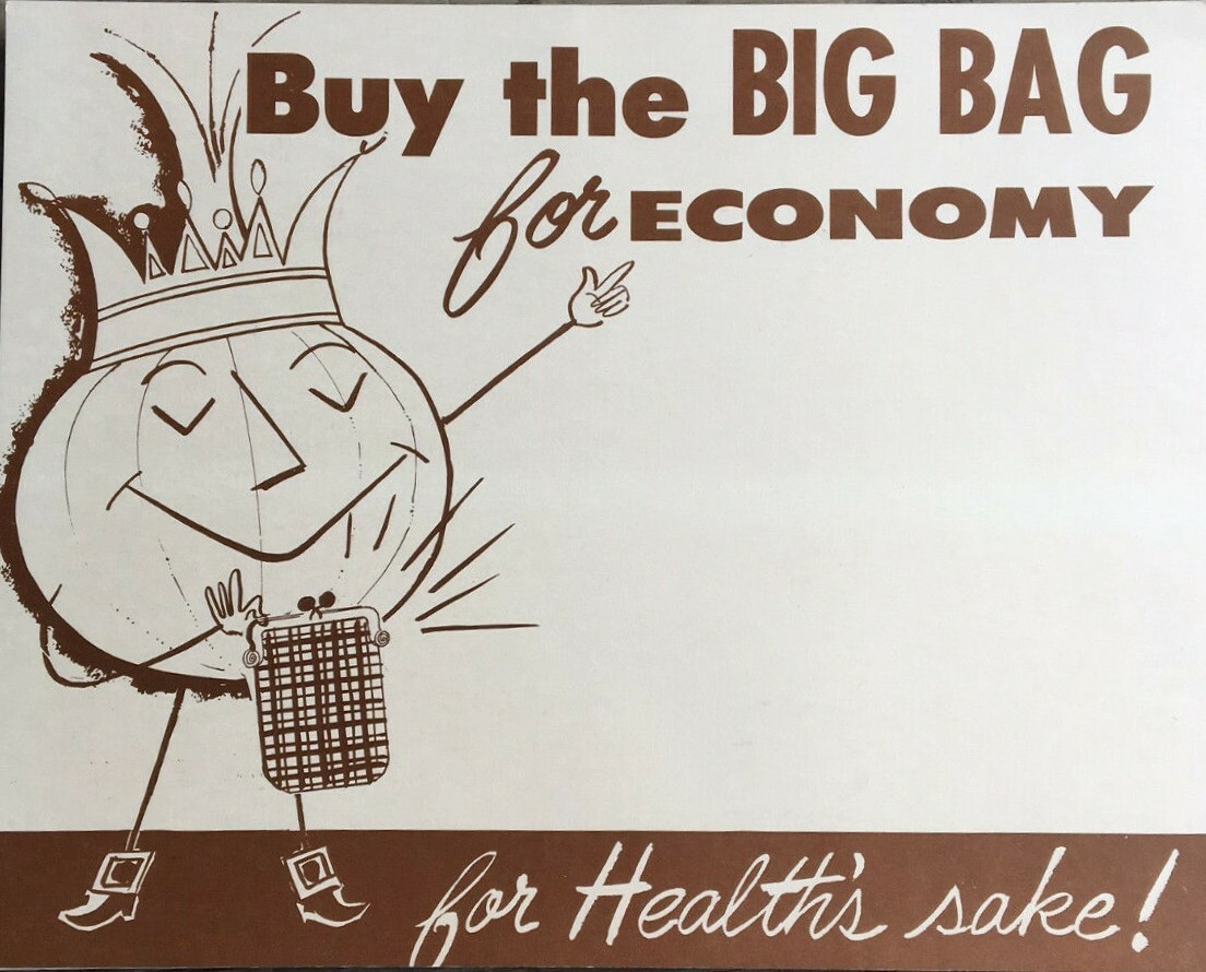 1960’s Cardboard Onion King BuyThe Big Bag For Economy Retail Sign.