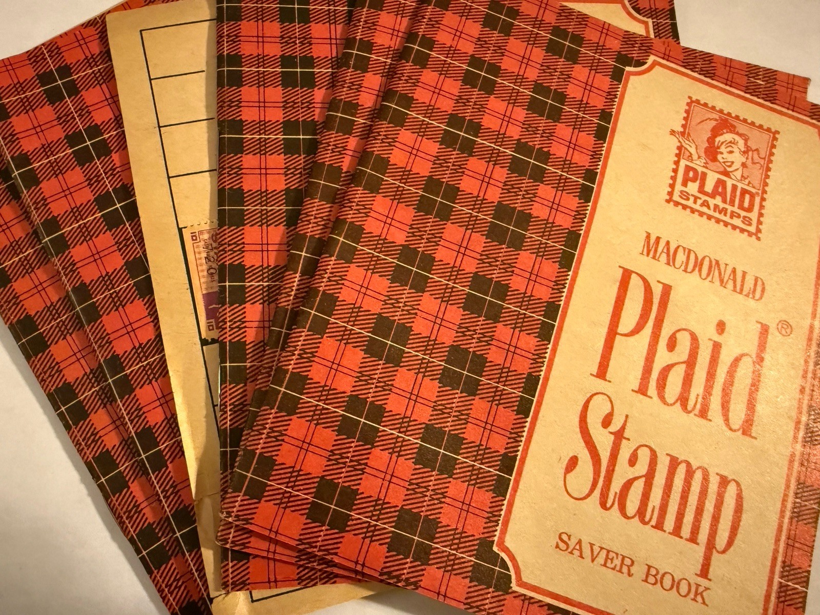 MacDonald’s Plaid Stamp Saver Book 2 Used 3 Unused with a Loose Page