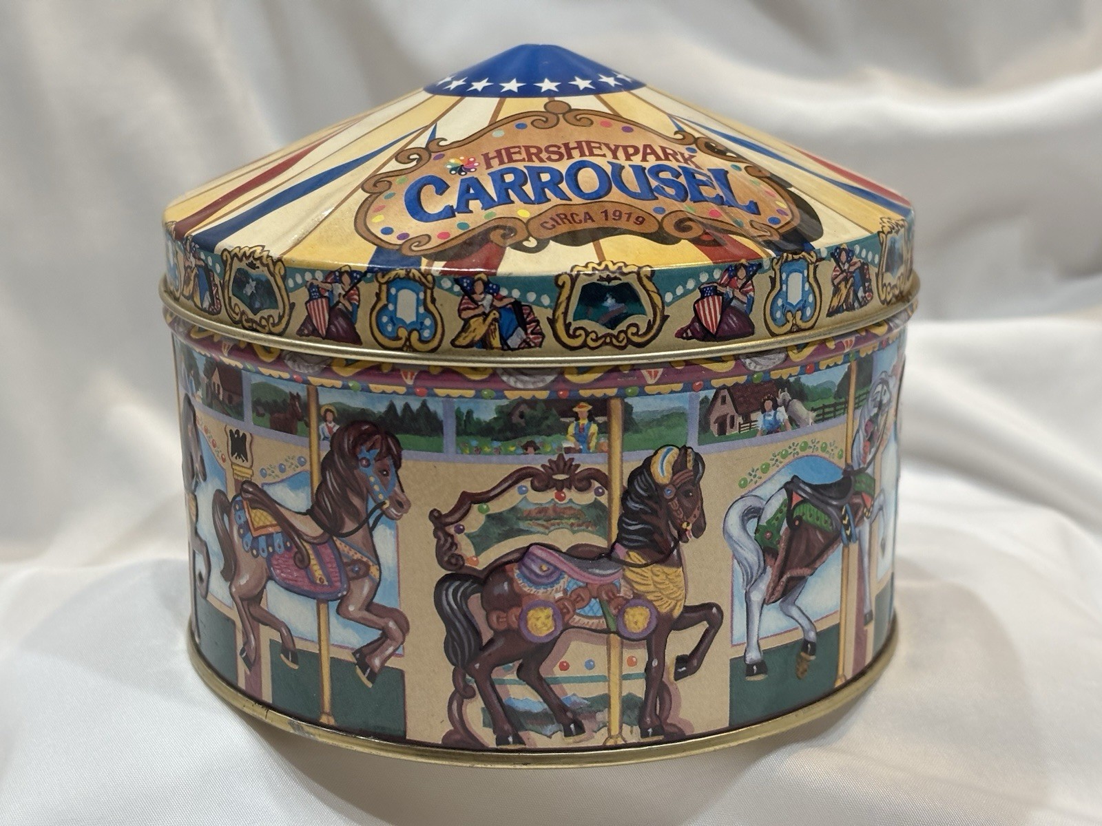 Vintage Hershey Park Carrousel Tin Box Hometown Series Canister #13 USA