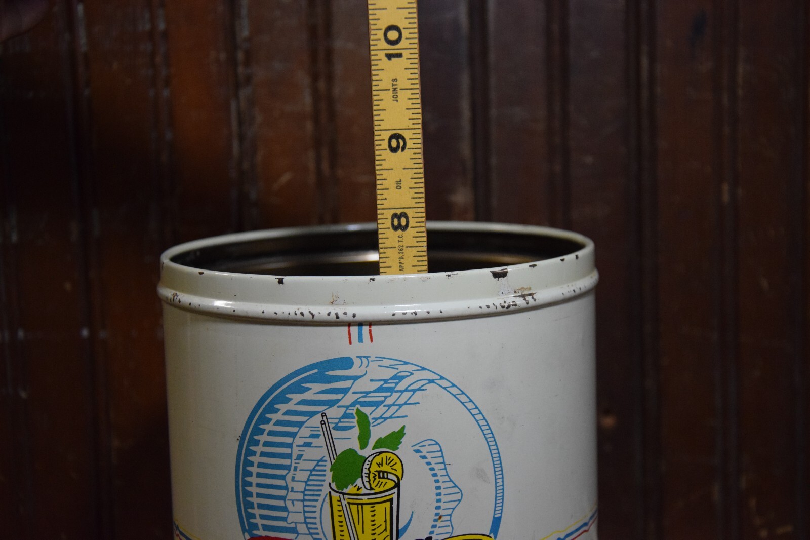 COOKIE FLOUR KITCHEN TIN LITHOGRAPHED METAL LID 1940s VINTAGE STORAGE 1 GALLON