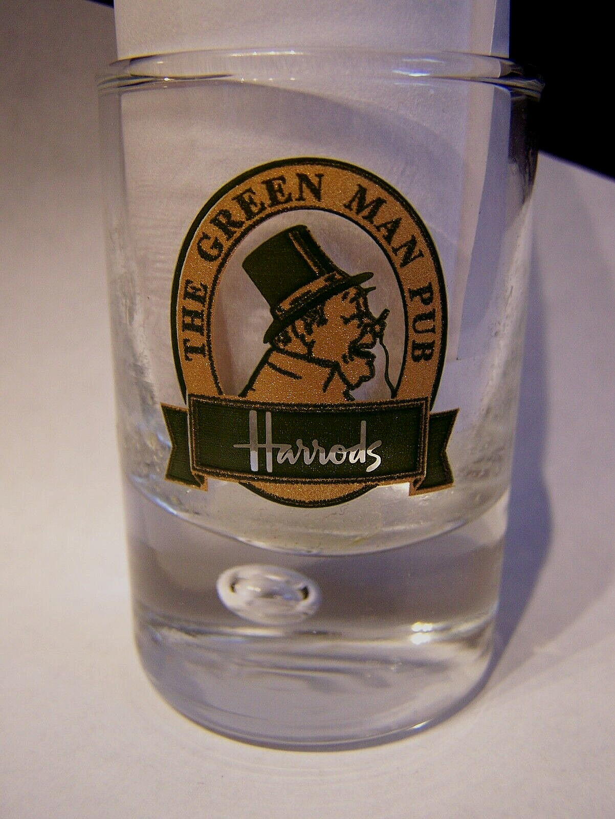 THE GREEN MAN PUB, HARRODS, ENGLAND~SOUVENIR ADVERTISING SHOT GLASS