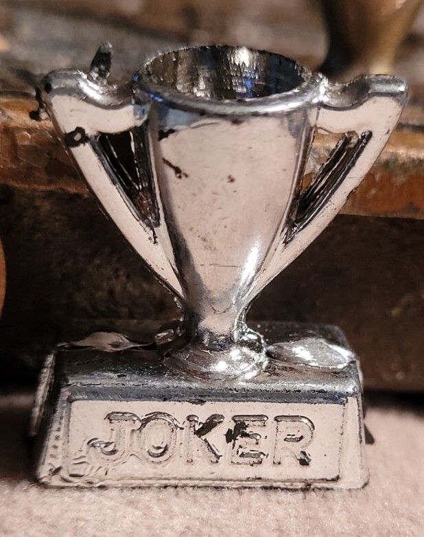 Vintage plastic silver Chrome TROPHY FOR A JOKER gumball charm prize jewelry