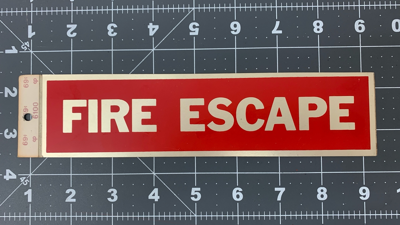 Vintage Original Scotch FIRE ESCAPE Metal Sign 8”x2” Red Gold 3M Adhesive