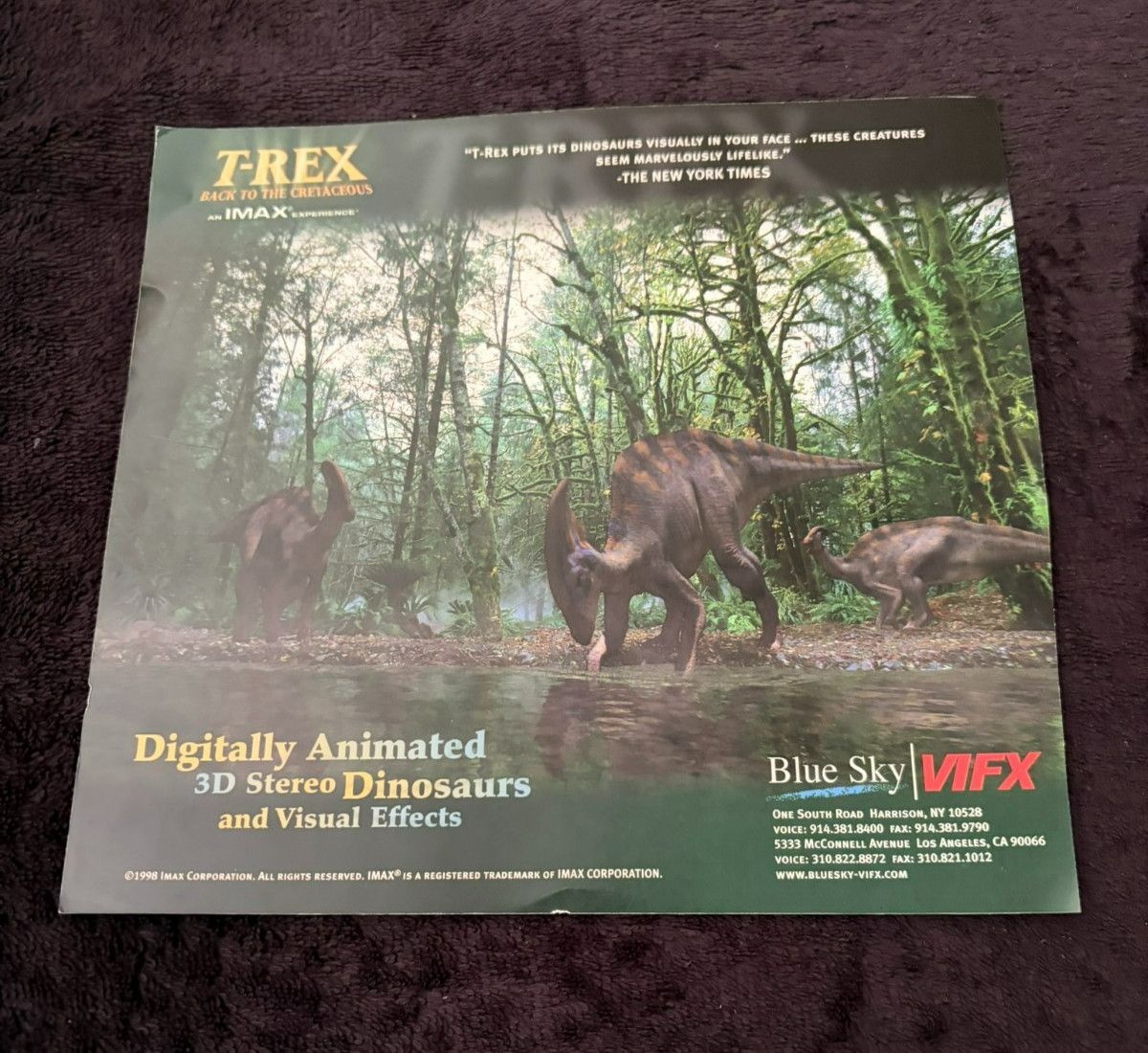 T-REX: BACK TO THE CRETACEOUS 1998 promotional ad for Visual Effects, Blue Sky