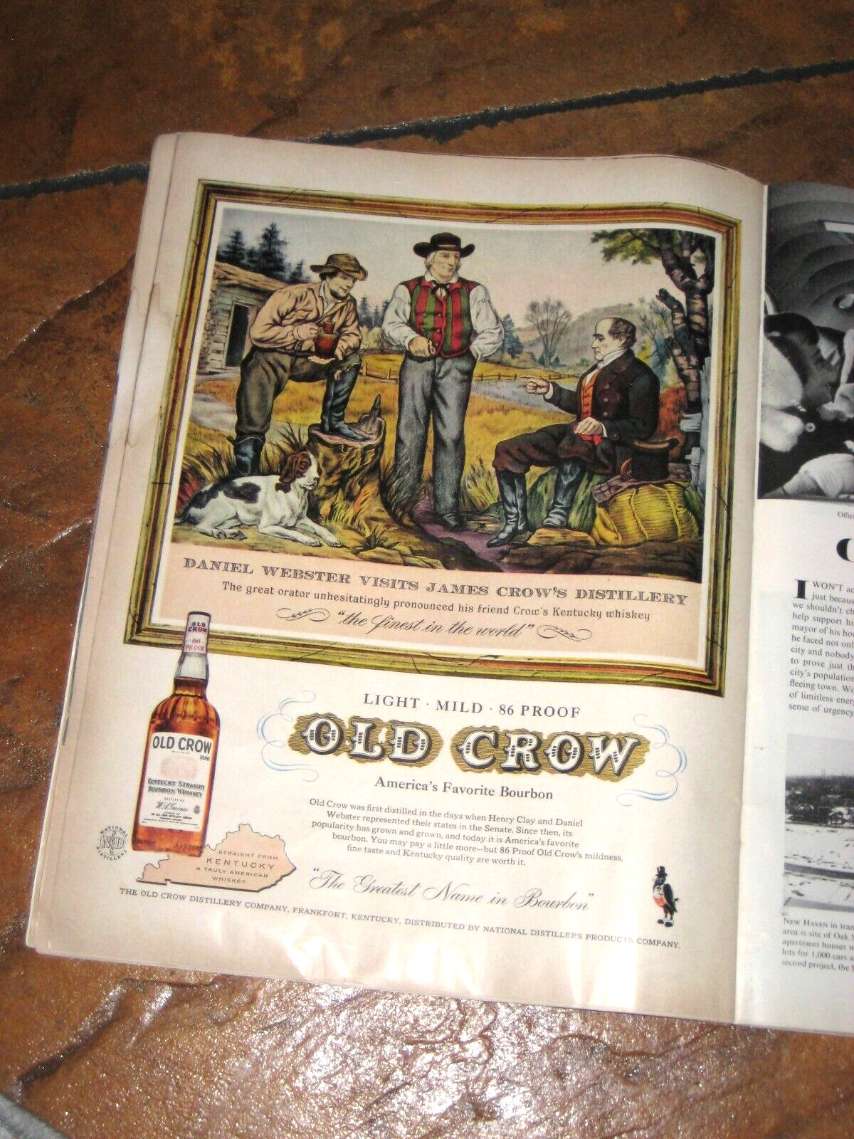 VINTAGE FEBRUARY 1958 LIFE MAGAZINE AD – OLD CROW BOURBON DISTILLERY
