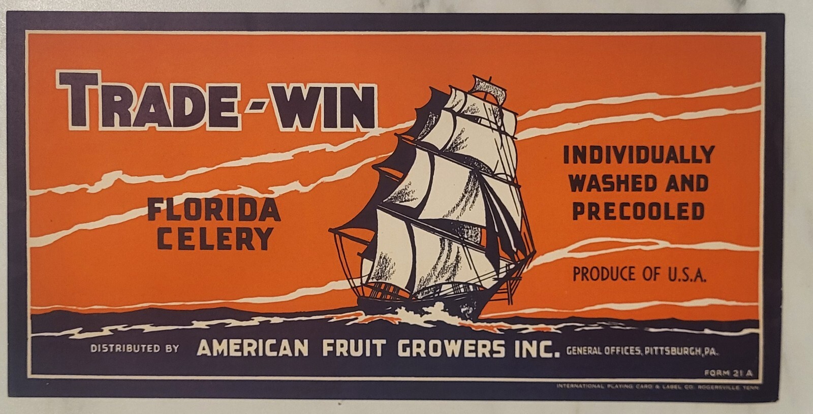 LABEL Trade Win Florida Celery American Fruit Growers Pittsburgh PA Large