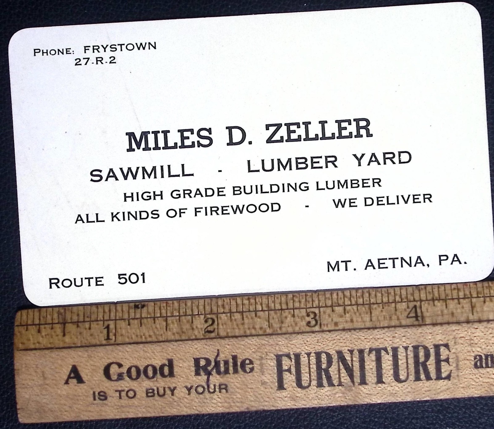 Vintage Sawmill Lumber Yard Business Card Mt Aetna Pennsylvania Firewood Dealer
