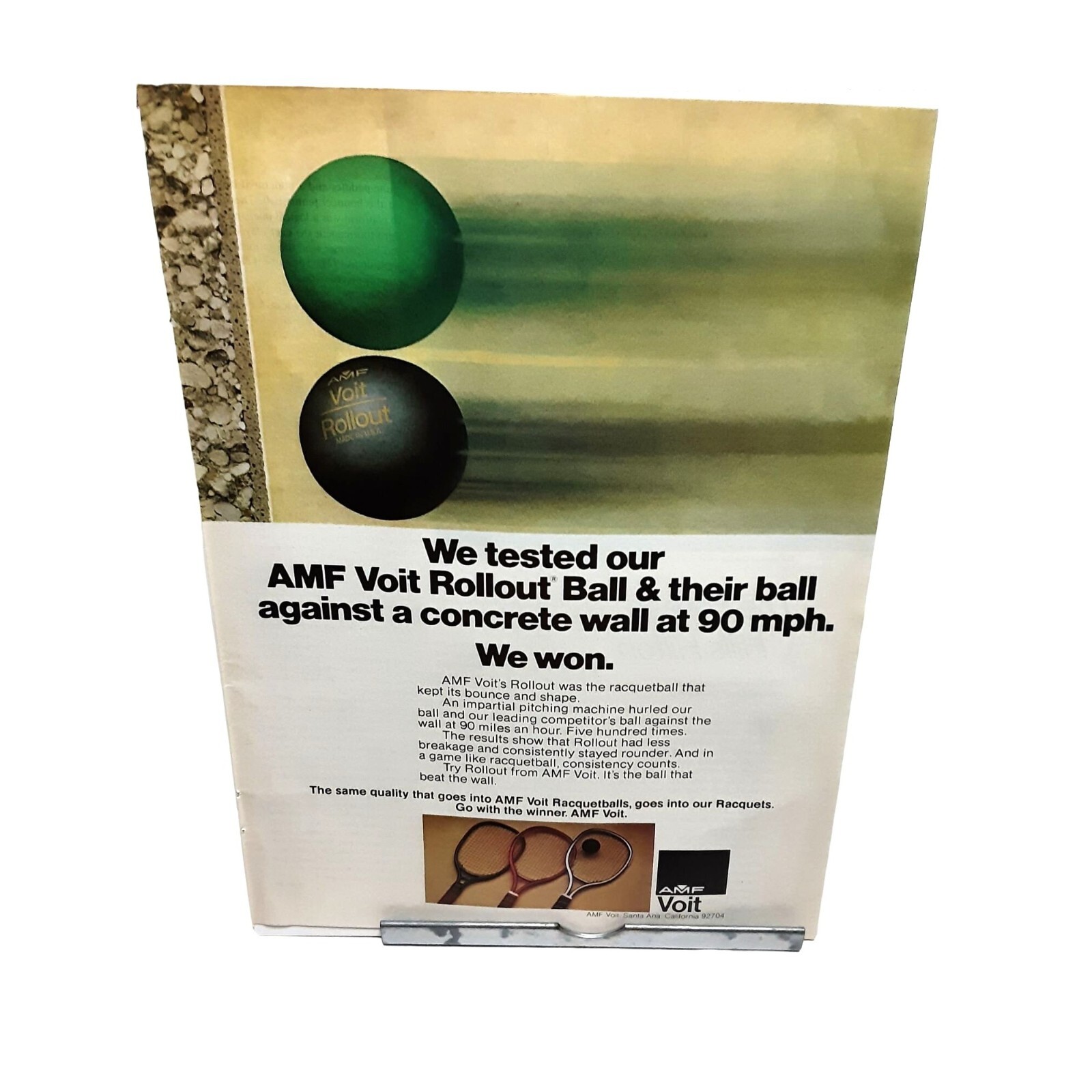 1977 AMF Voit Racquetball with Racquet and Balls vintage Concrete Wall Print Ad