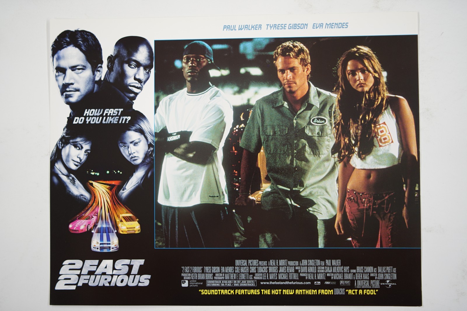 2 FAST AND 2 FURIOUS The Lot Set of 7 Orig. Movie Lobby Cards 2003 & PAUL WALKER