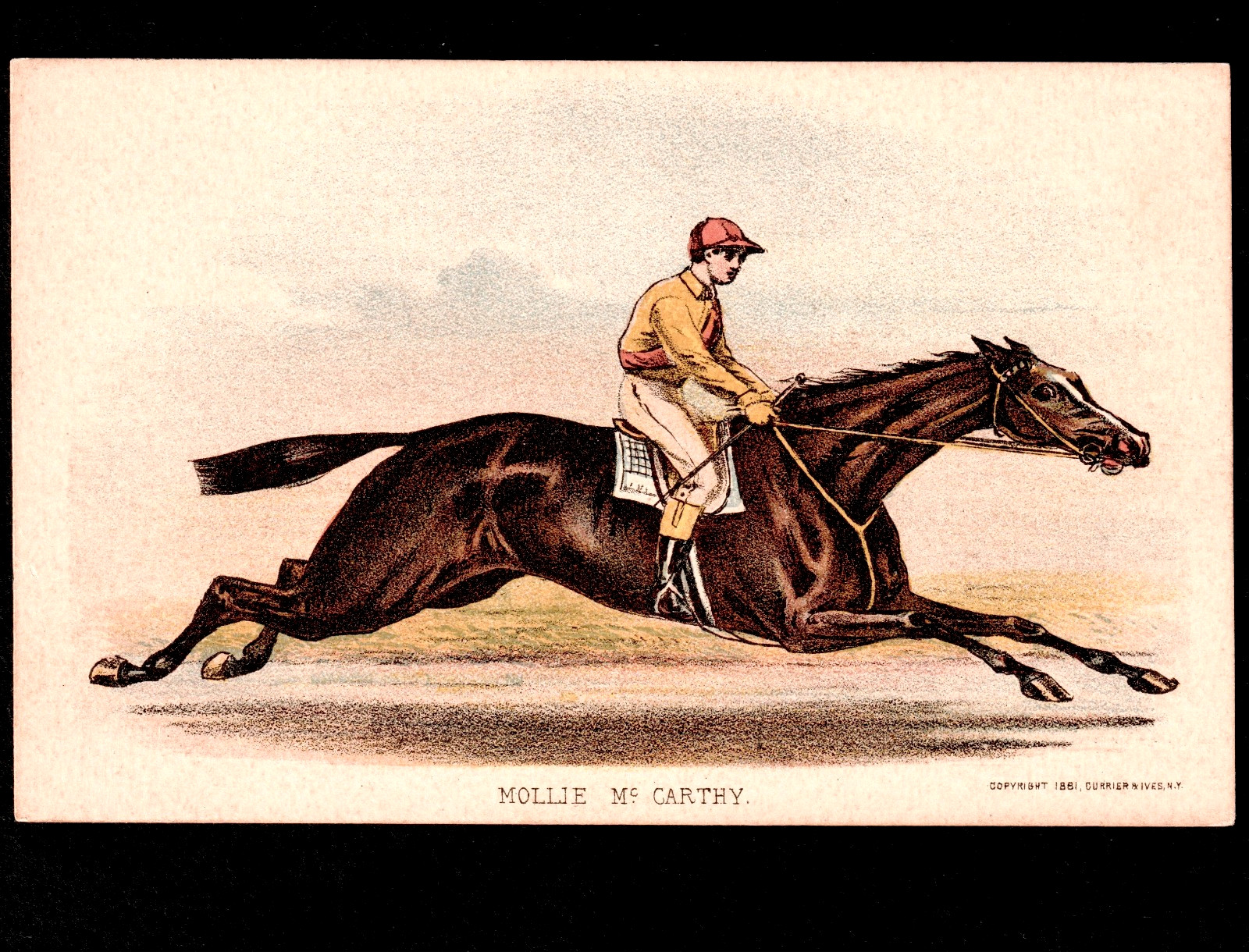 Currier & Ives c 1881 Mollie McCarthy Thoroughbred Horse Racing Trade Card SR.71