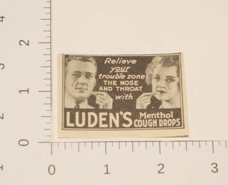 1920’s Print Ad Luden’s Menthol Cough Drops Man And Woman Nose and Throat
