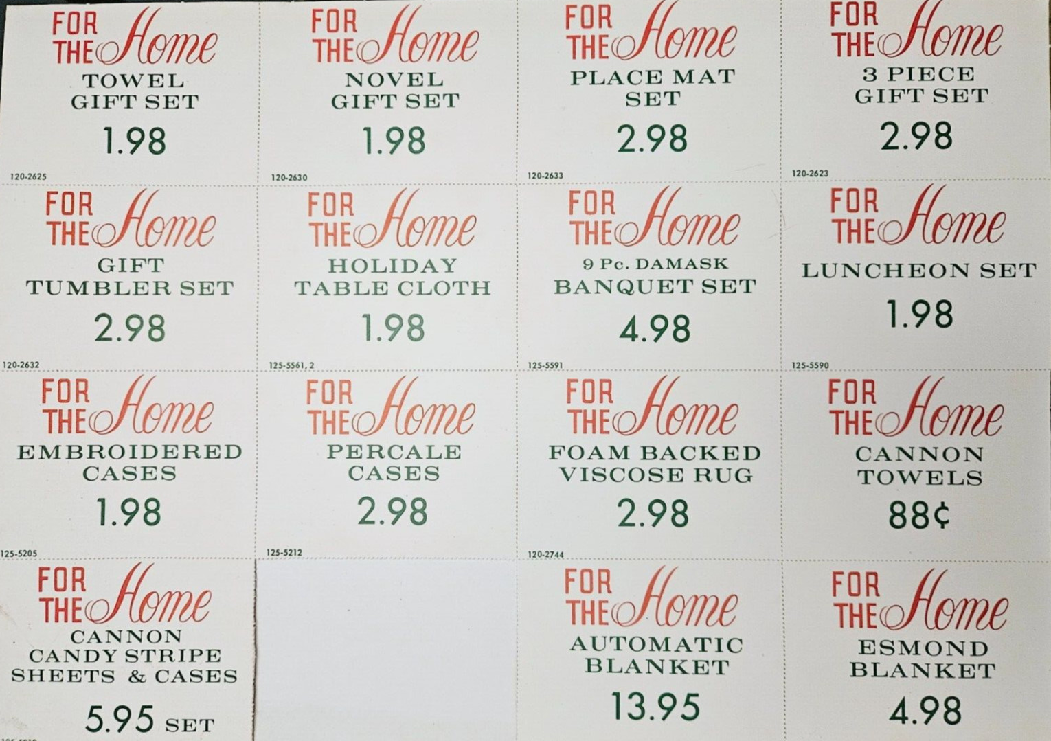 Vintage For the Home perforated Cardboard cut out price advertisement pieces