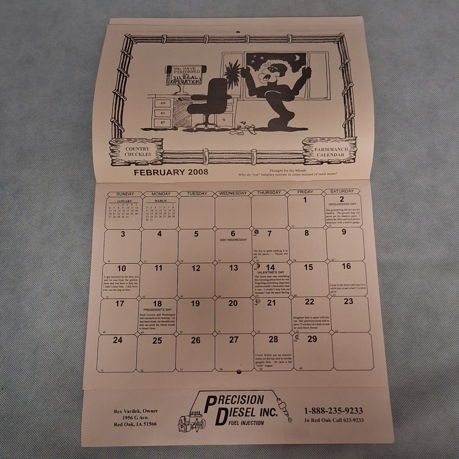 2008 Country Chuckles Wall Calendar Advertising Precision Diesel Red Oak IA 2036