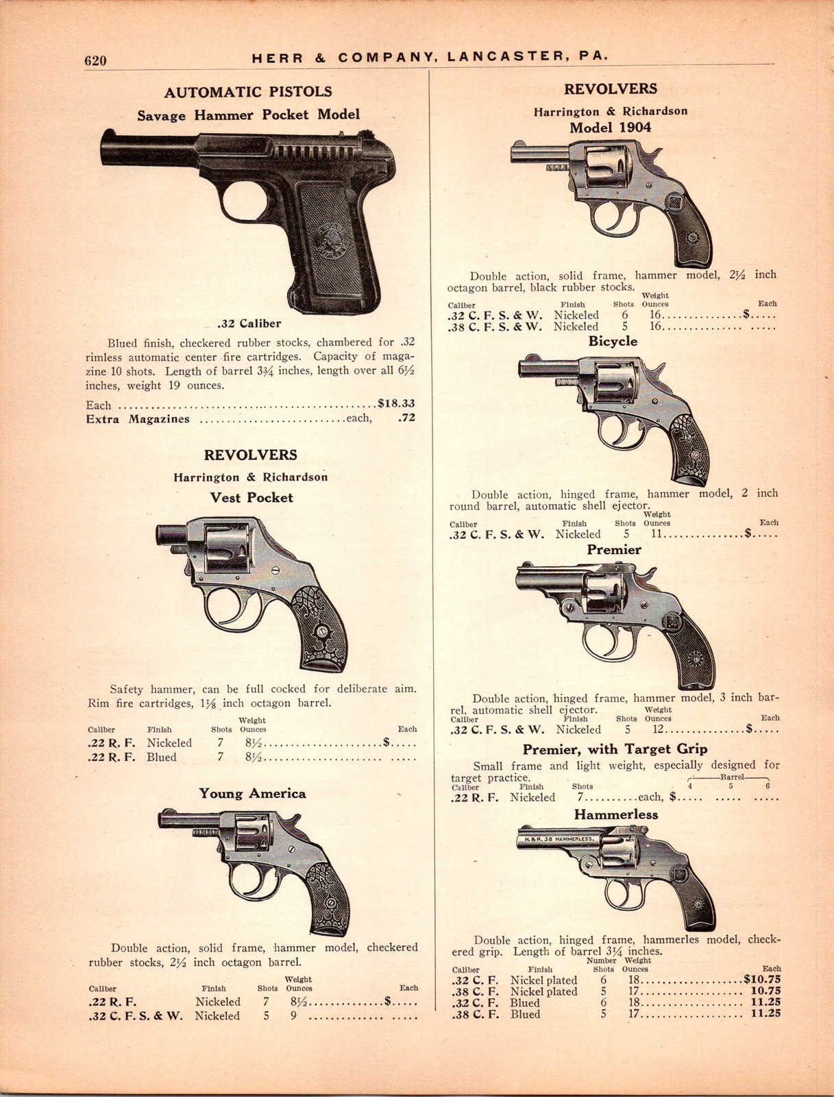 1910s Herr & Company Lancaster PA Catalog Print Ad Daisy Colt Winchester H&R