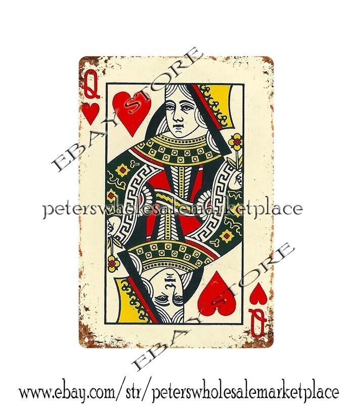 indoor outdoor living room wall decor Card Queen of Hearts metal tin sign