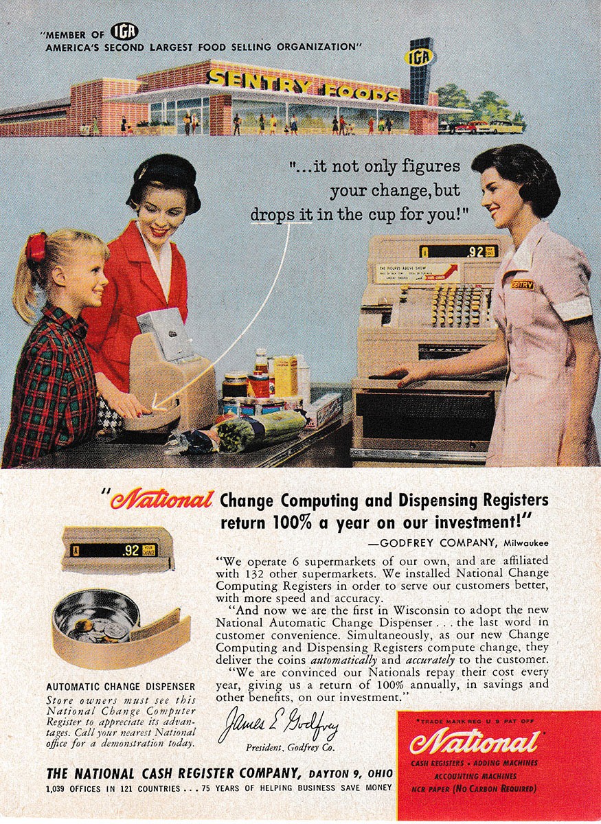 1959 National Cash Register: Sentry Foods Vintage Print Ad