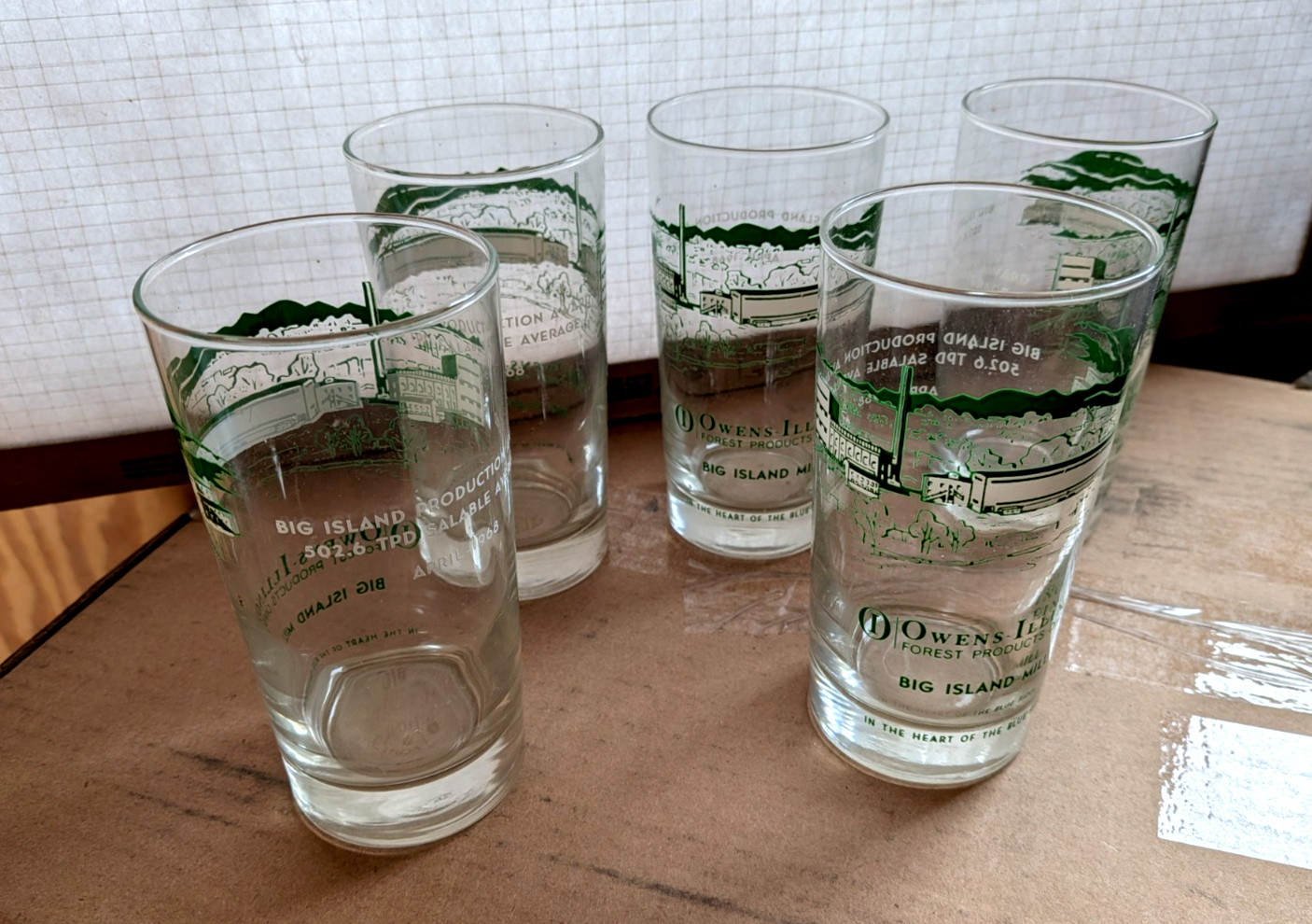 Owens Illinois paper mill 1968 Big island Va. collectible drinking glasses