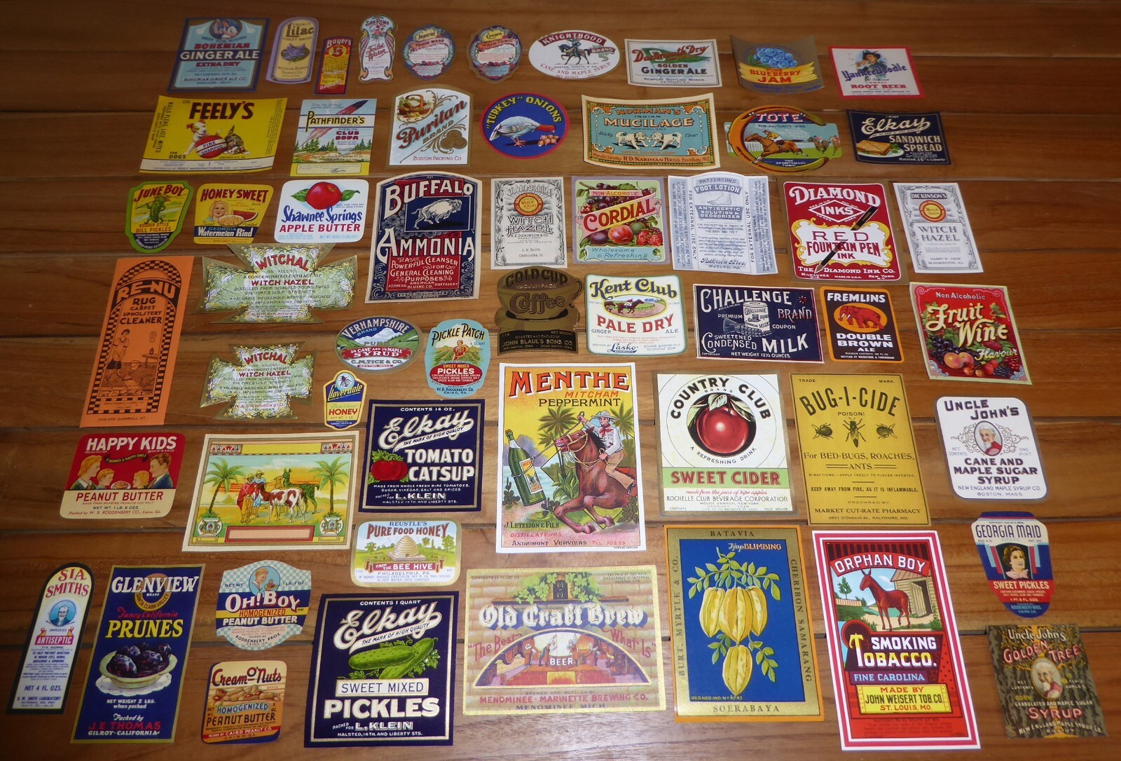 55 WHOLESALE VINTAGE C1910-1950 LABELS QUACK MEDICINE COSMETIC BEER BOTTLE BOX