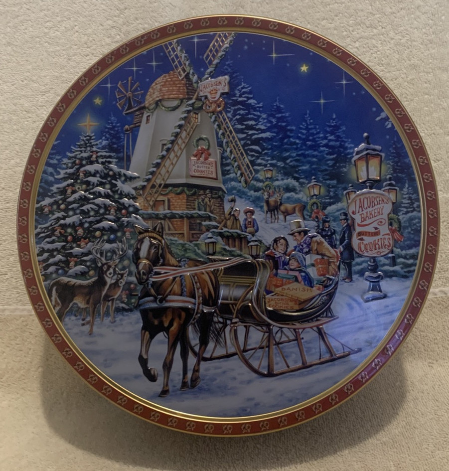 Danish Windmill JACOBSEN’S BUTTER COOKIES Embossed Tin Box (Empty) 10 1/2″ – GUC