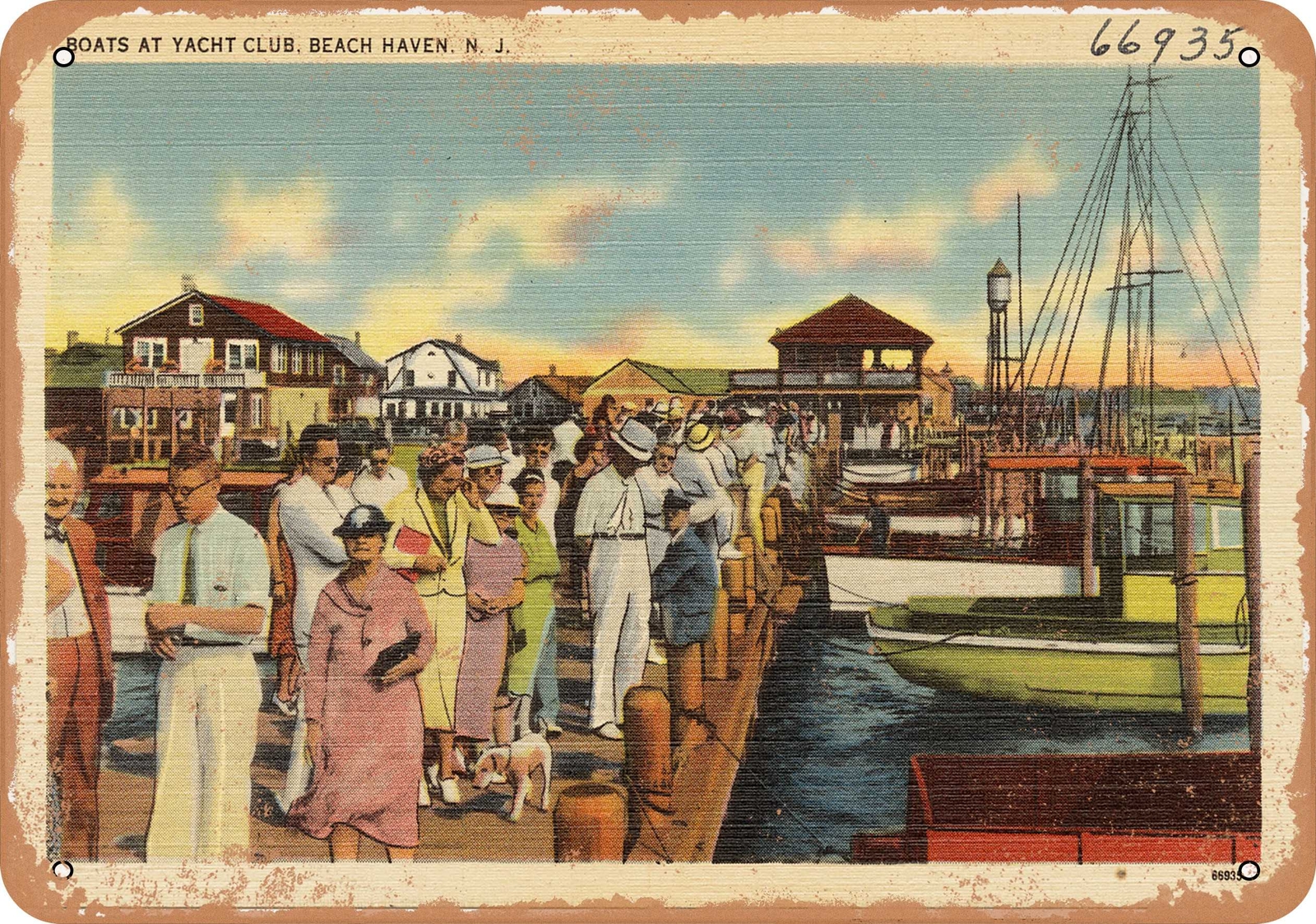 METAL SIGN – New Jersey Postcard – Boats at yacht club, Beach Haven, N. J.