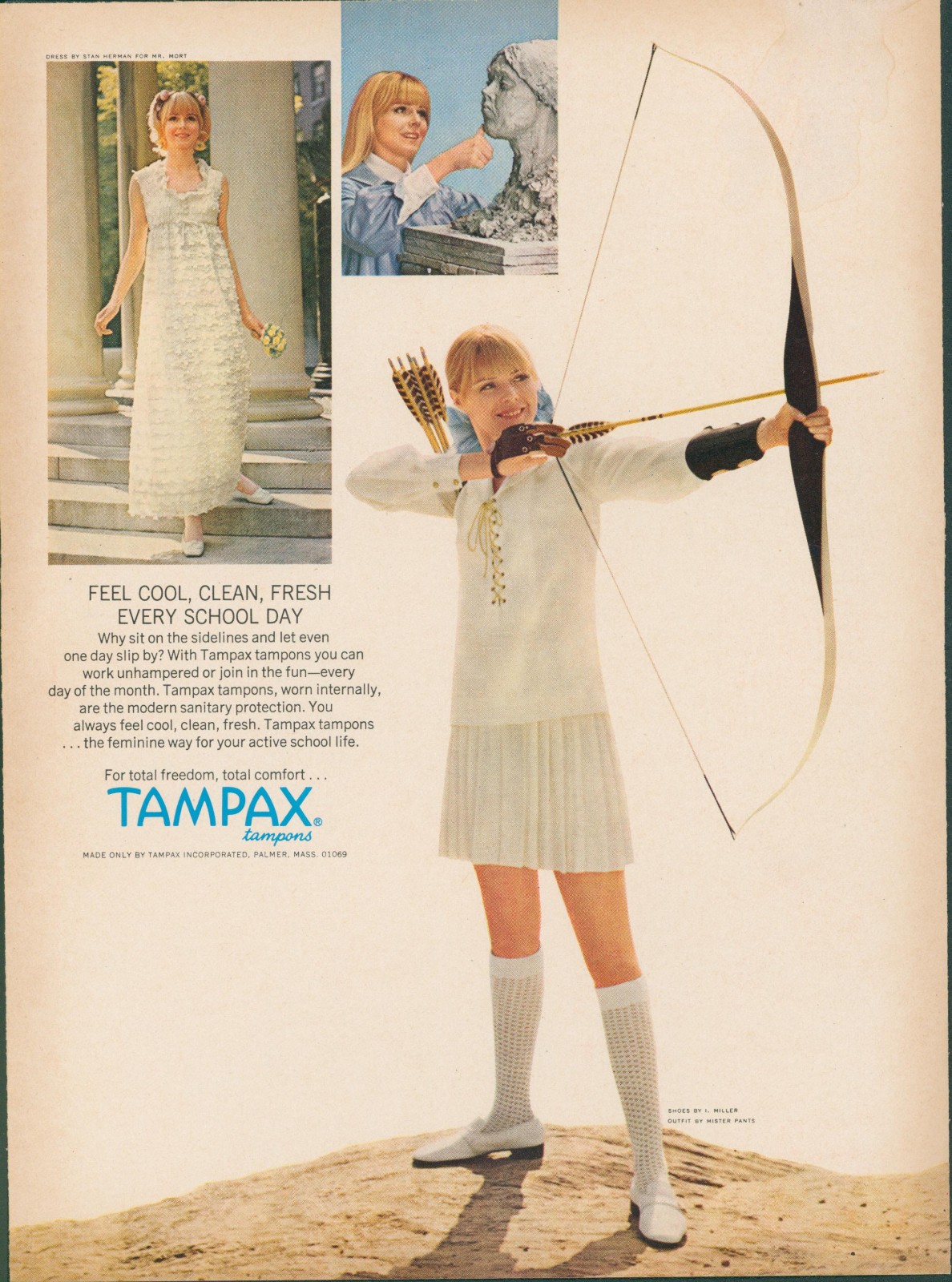 1968 Tampax Tampons Archer Bow Arrow Dont Sit Sidelines I Miller Mr Pants Ad CE1