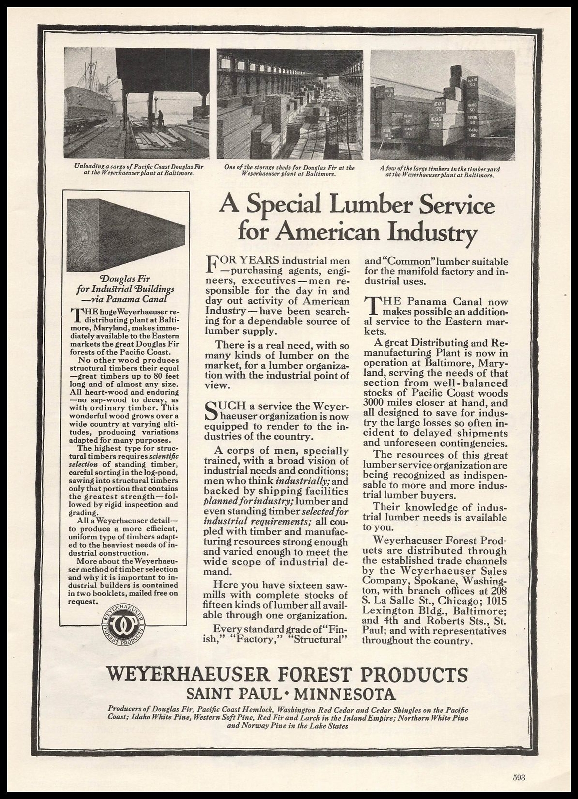 1922 Weyerhaeuser Forest Products Baltimore Maryland Plant Photos Print Ad