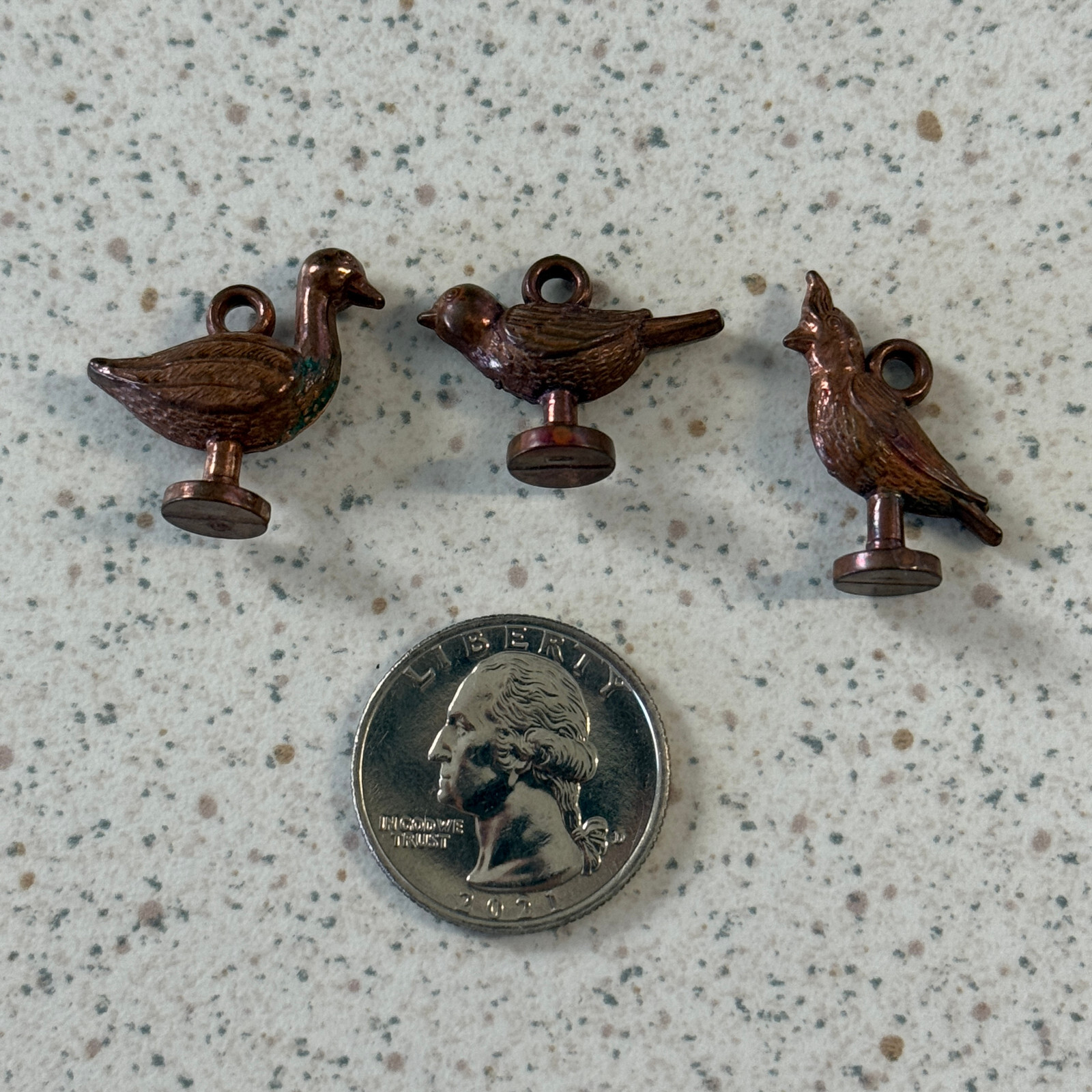 Lot of 3 Birds Duck Parrot Dove ? Vintage Cracker Jack Gumball Charm Prize