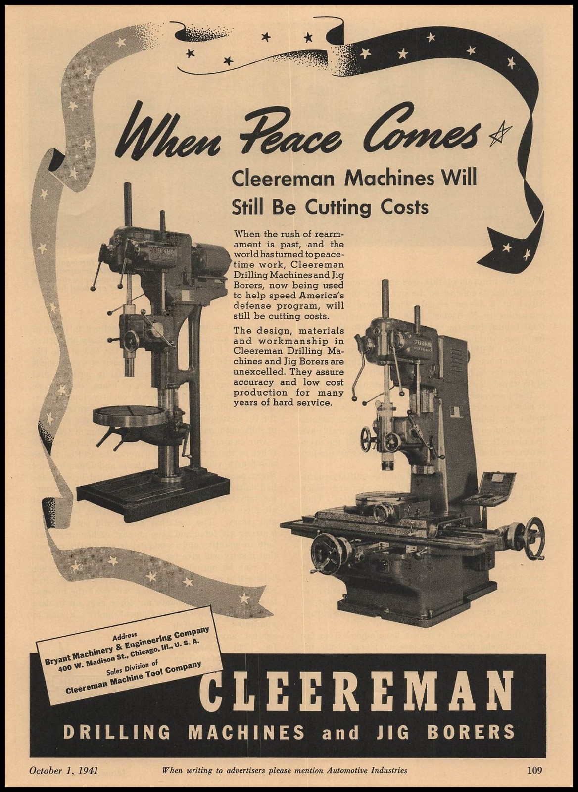 1941 Bryant Machinery Chicago Cleereman Drilling Machines & Jig Borers Print Ad