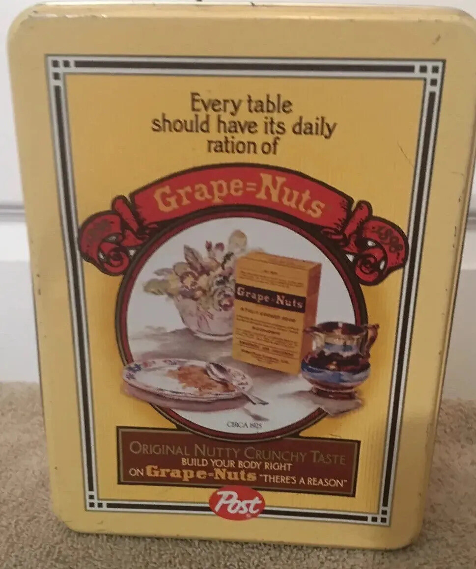 Vtg Replica Grape Nuts Post Cereal Tin Collectible Canister Box