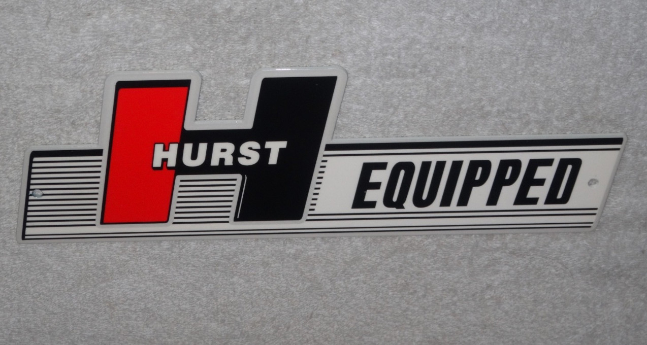 VINTAGE HURST EQUIPPED 4 5 SPEED SHIFTER 12″ METAL CAR TRUCK GASOLINE & OIL SIGN