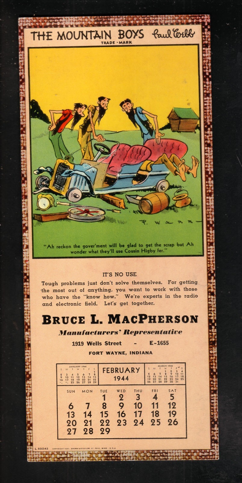 1944 The Mountain Boys Paul Webb WWII Ink Blotter Bruce MacPherson Fort Wayne IN
