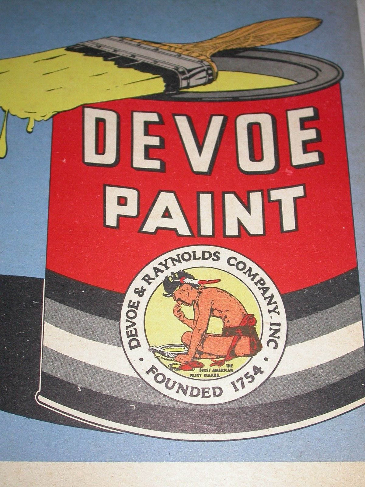 Vintage 1947 Devoe Wet Paint Cardboard Hanging Sign 10 1/2″ X 8 7/8″