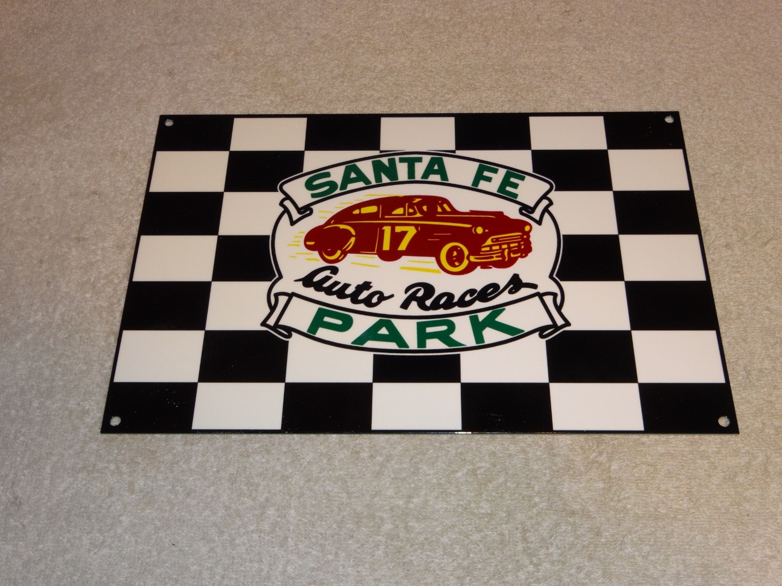VINTAGE SANTA FE SPEEDWAY AUTO CAR, TRUCK RACES CHICAGO METAL GASOLINE OIL SIGN