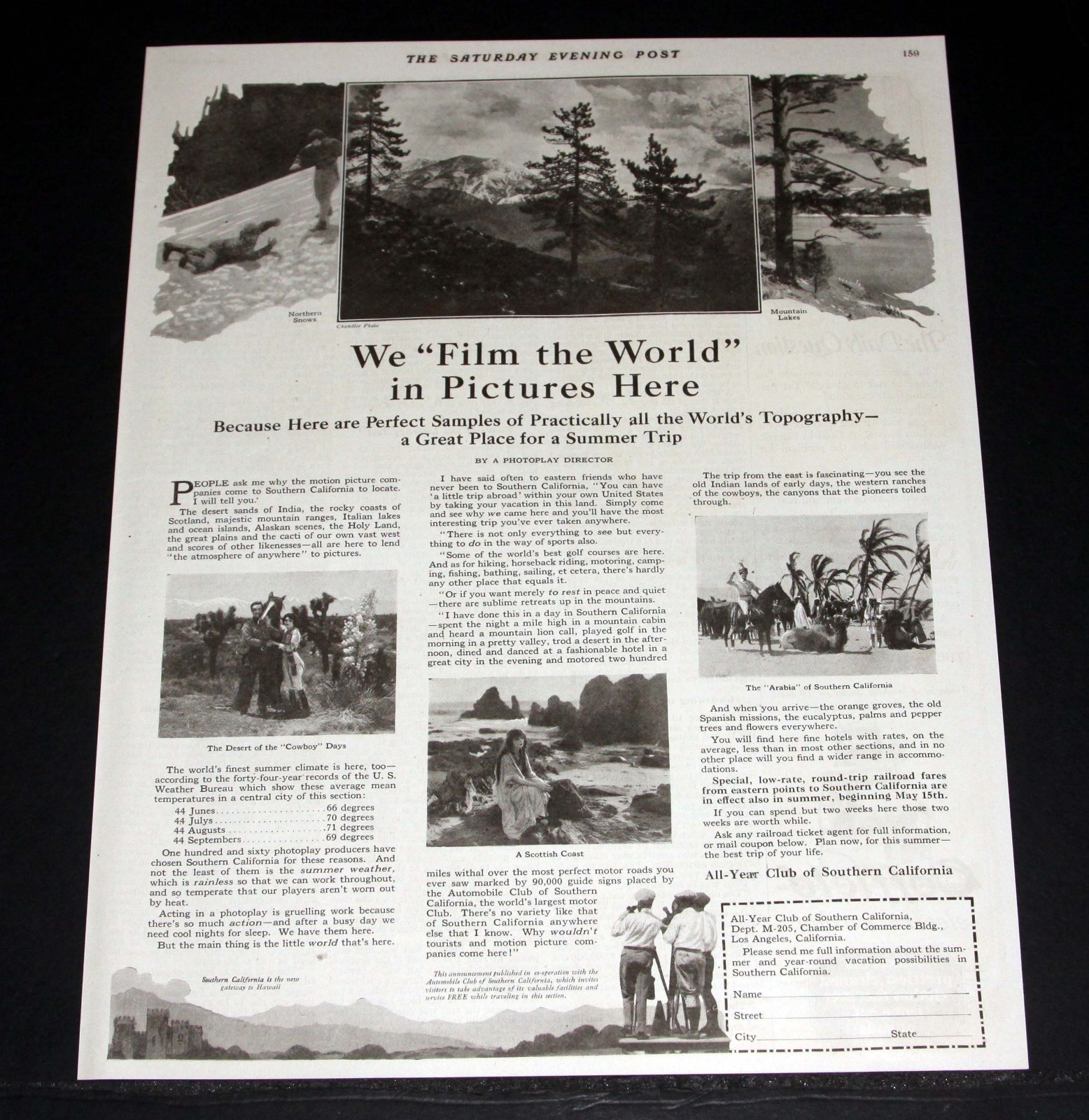 1923 OLD MAGAZINE PRINT AD, ALL-YEAR CLUB OF SOUTHERN CALIFORNIA, SUMMER TRIPS!