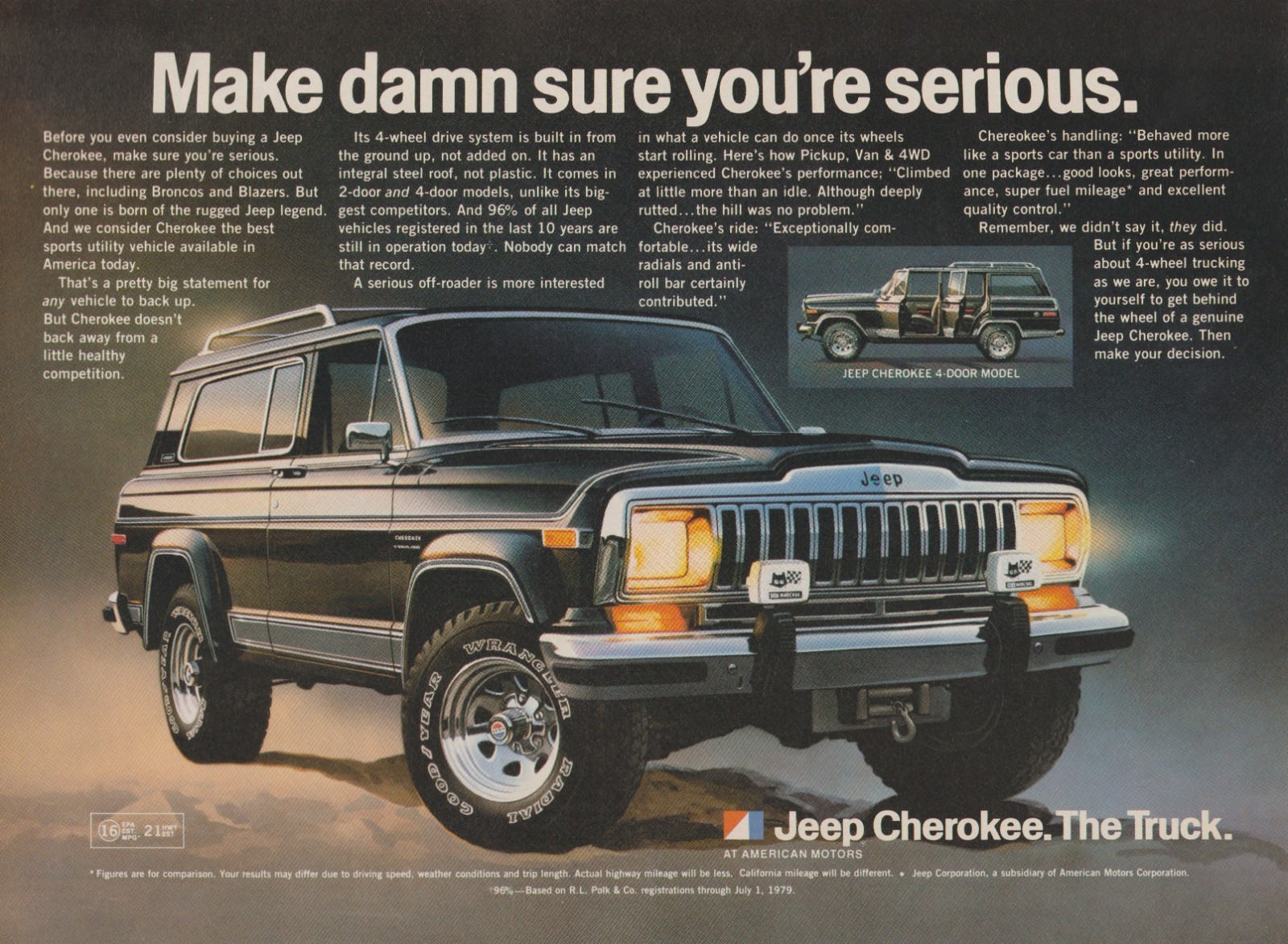 1980 Jeep Cherokee – The Truck – “Make Damn Sure You’re Serious”- Print Ad Photo