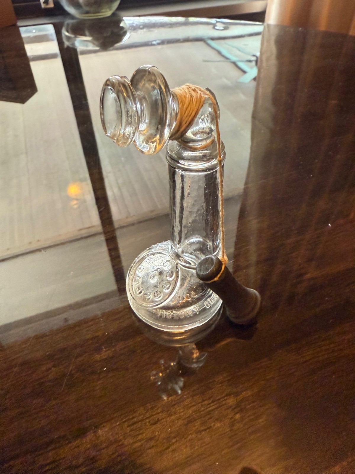 Antique Candy Container Candlestick Telephone by Victory Glass Co. Circa 1944