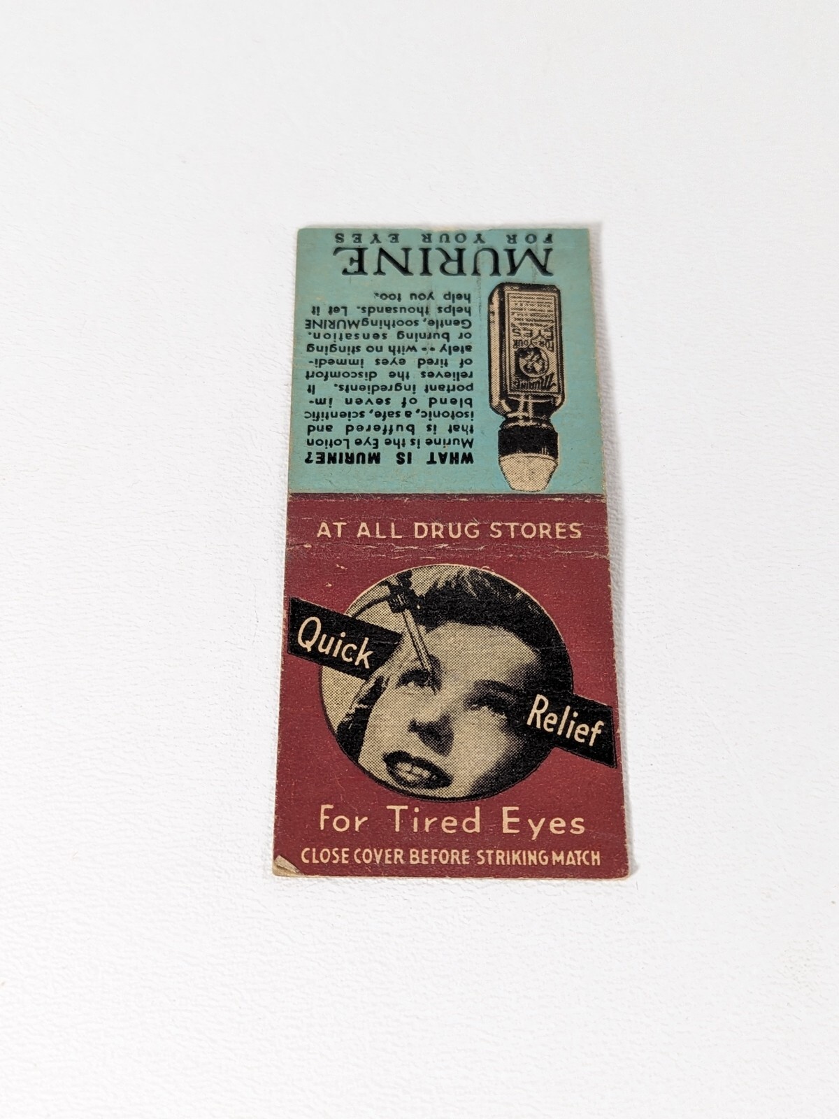 Murine Eye Drops Ad – Quick Relief From Tired Eyes Matchbook Cover