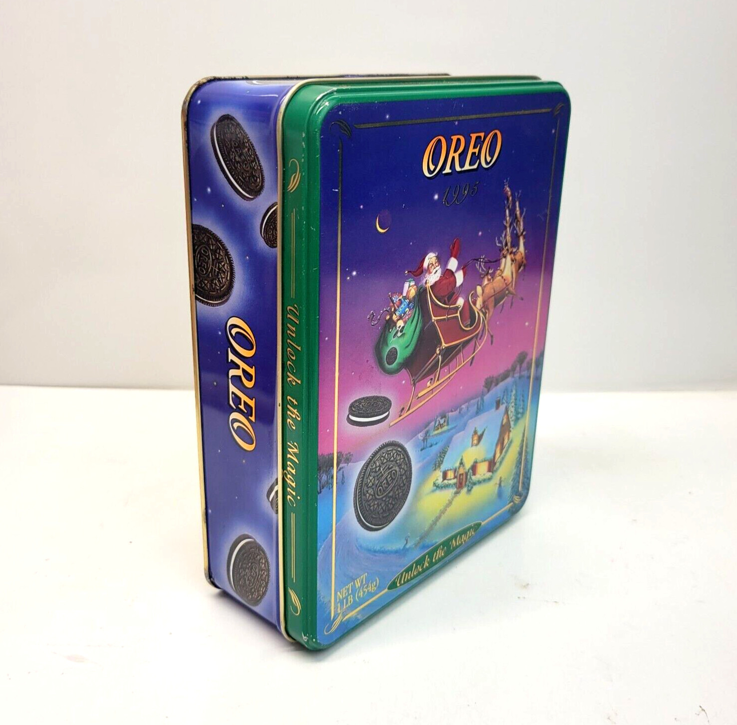 Nabisco Oreo Cookie 1995 Tin Box Unlock the Magic Christmas Santa Tin Vintage