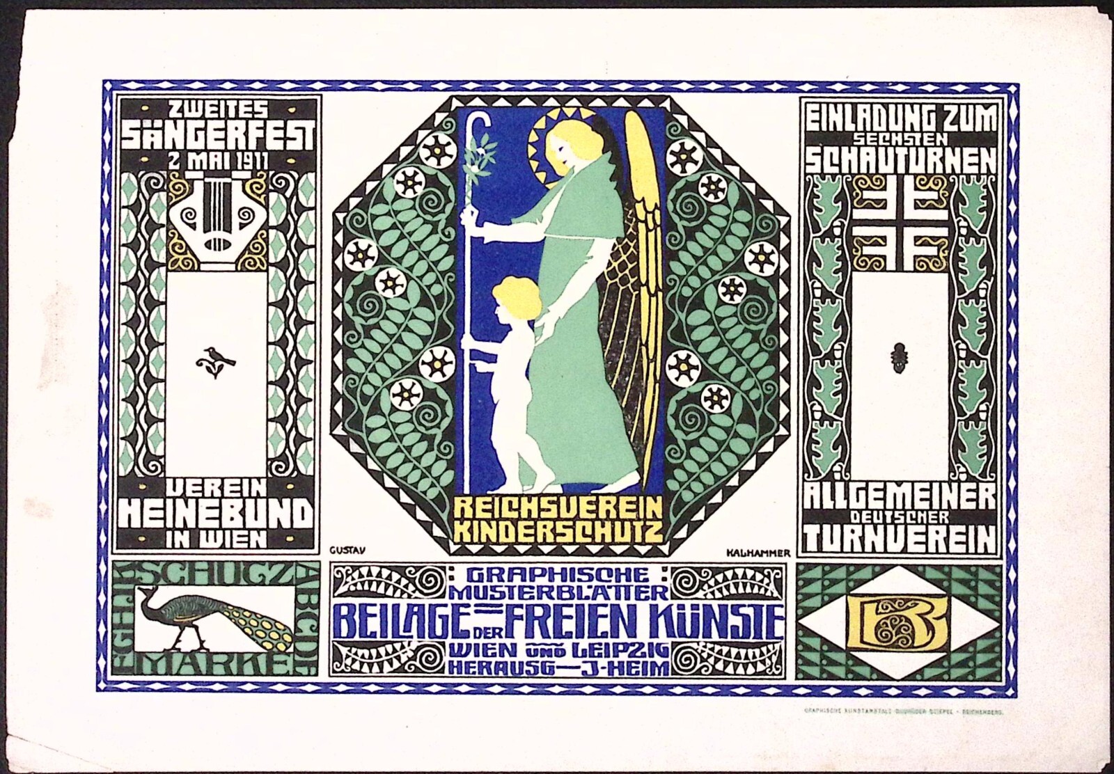 1911 German Graphic Sample Gustav Kalhammer Chromo Litho 7.5 x 11″