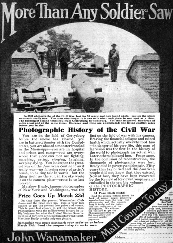 Matthew Brady Photographic History of the Civil War JOHN WANAMAKER 1912 Print Ad
