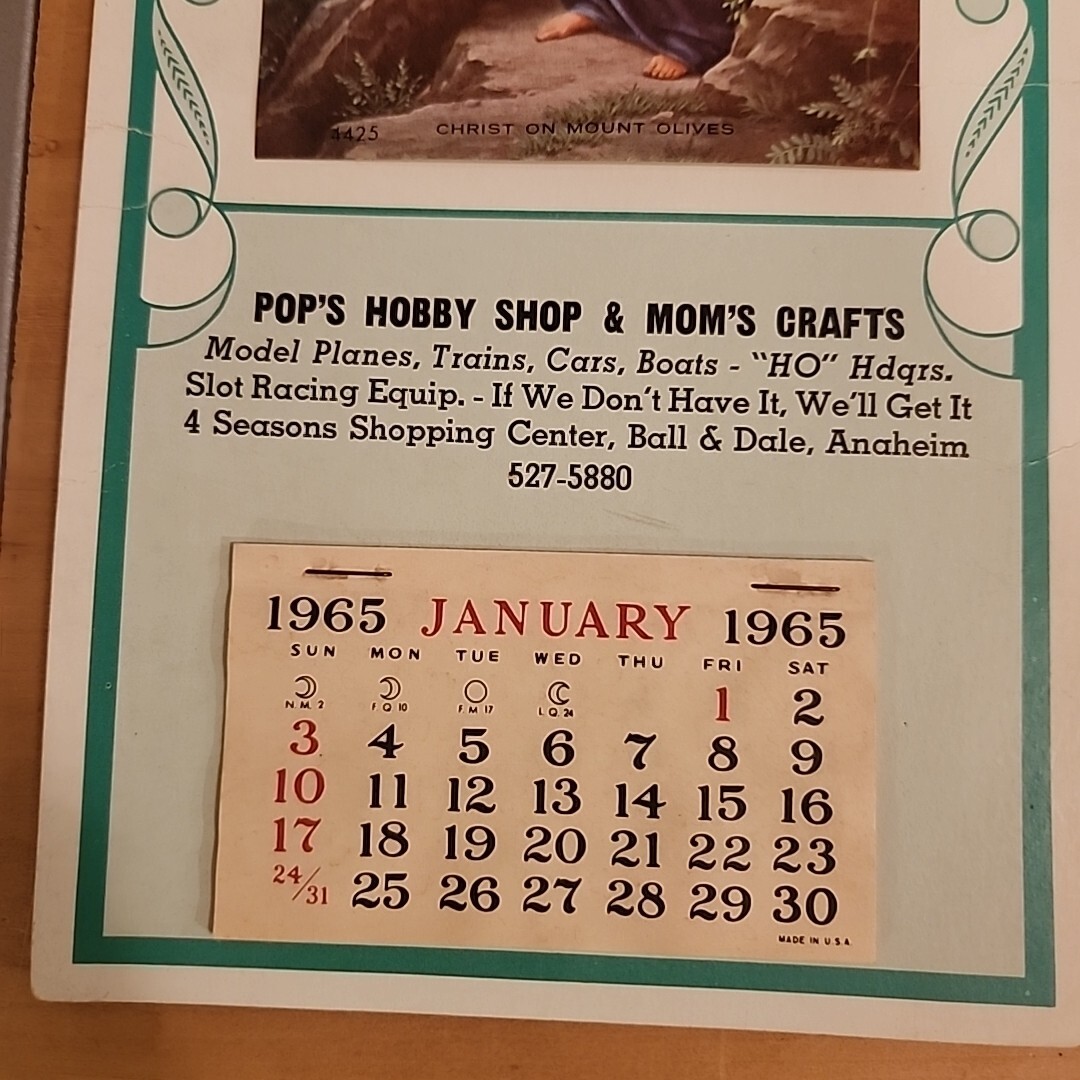 Vintage Calendars 1965 Pops Hobby Shop Moms Crafts Anaheim Boy Girl Jesus Set/3