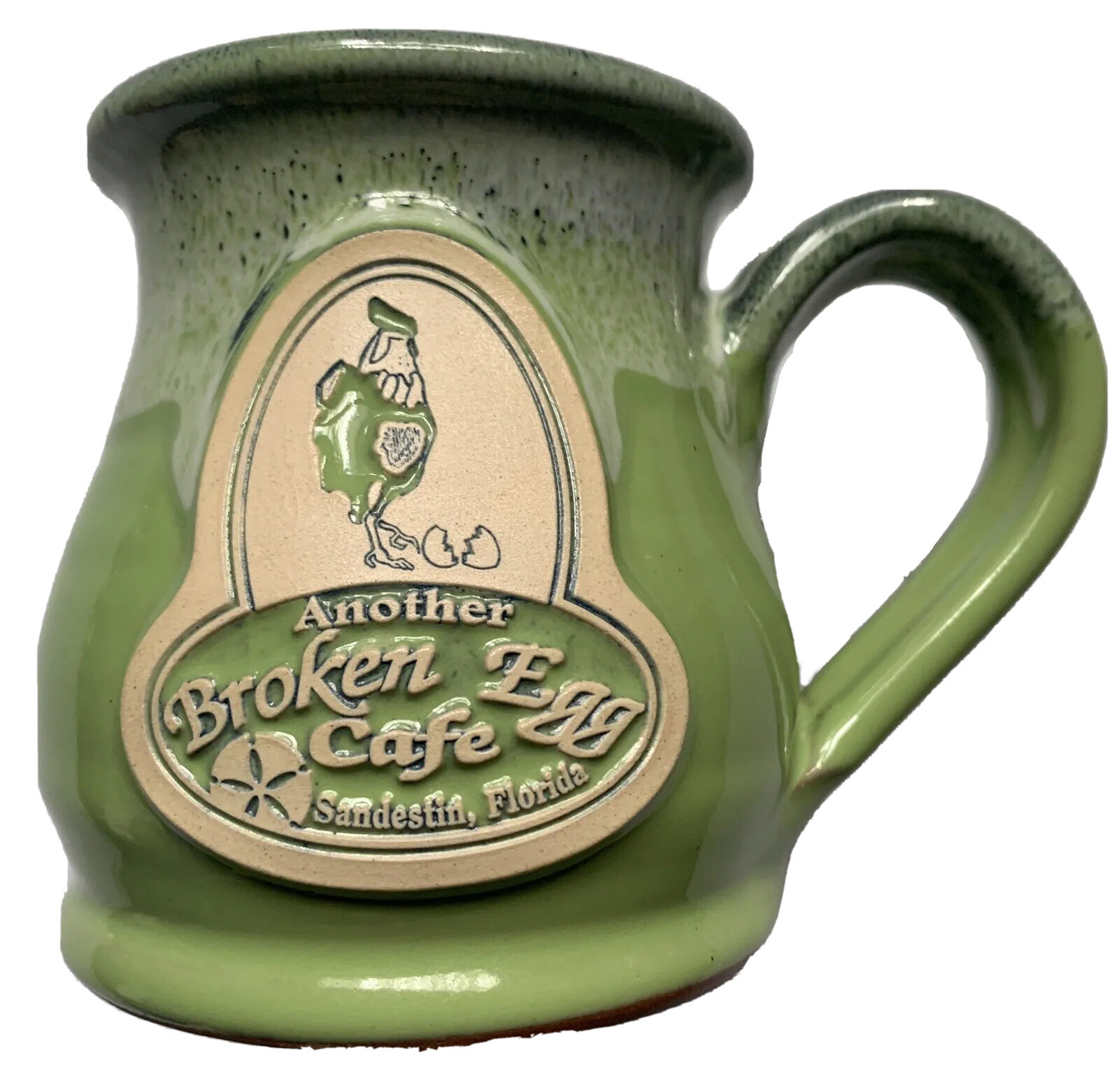 2013 ANOTHER BROKEN EGG CAFE COFFEE MUG, GREEN DENEEN POTTERY, SANDESTIN, FL
